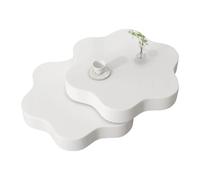 Table Basse Design Fleur 74,8-97x67,5x31 Cm Avec Plateau Pivotant, 2 Étagères, Mdf, Blanc