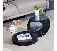 Table Basse Design, Table Basse Verre Trempé Moderne à Plusieurs Niveaux, Table Basse Ronde Salon, Structure en Noir MDF Qualité