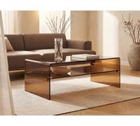 Table basse double plateau en verre trempé - Brun - STILEOS