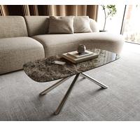 Table basse Edge bateau 100x50 cm céramique Emperador Extra Lucidato brun foncé Sarity acier inoxydable brossé