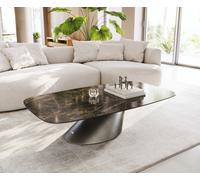 Table basse Edge bateau 140x80 cm céramique Emperador Extra Lucidato brun foncé Conis métallique argent