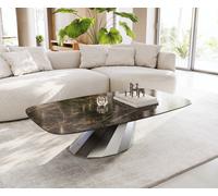 Table basse Edge bateau 140x80 cm céramique Emperador Extra Lucidato brun foncé Parabi acier inoxydable brossé
