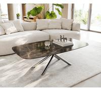 Table basse Edge bateau 140x80 cm céramique Emperador Extra Lucidato brun foncé Sarity acier inoxydable brossé