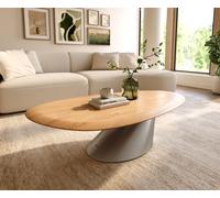Table basse Edge Oval 140x75 cm chêne naturel bord arrondi Conis acier inoxydable brossé