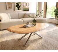 Table basse Edge Oval 140x75 cm chêne naturel bord arrondi Sarity acier inoxydable brossé