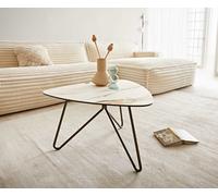 Table-basse Ekrem 65x65 cm céramique Calacatta Luxe blanc-or-gris piètement croisé rond métal effet titane