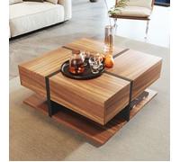Table Basse Élégante 78x78x36 cm, design linéaire, 4 tiroirs, harmonie de couleurs unique, idéale avec rangement bas po TABLE BASSE
