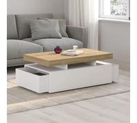 IDMarket - Table basse rectangulaire ELSA 100 cm 2 tiroirs bois blanc plateau façon hêtre