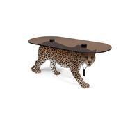 DOPE AS HELL - Table basse panthère en résine et verre oval L90 Marron