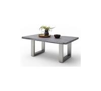 Table basse en bois d'acacia massif gris et acier inoxydable - L.110 x H.45 x P.70 cm --
