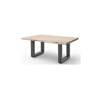 Table basse en bois d'acacia massif naturel et acier inoxydable antique - L.110 x H.45 x P.70 cm --