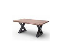 Table basse en bois d'acacia massif noyer / acier anthracite - L.110 x H.45 x P.70 cm --