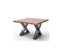 Table basse en bois d'acacia massif noyer / acier antique - L.75 x H.45 x P.75 cm --