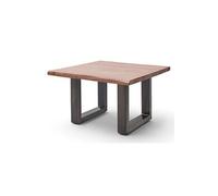 Table basse en bois d'acacia massif noyer et acier antique - L.75 x H.45 x P.75 cm --