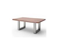Table basse en bois d'acacia massif noyer et acier inoxydable - L.110 x H.45 x P.70 cm --
