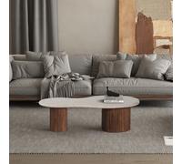 Table basse en bois de manguier avec plateau en travertin MELVINE