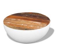 Table basse en bois de récupération massif - ARAMOX - Forme de bol - Blanc - Vintage - 60x60x30cm