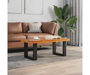 Table basse en bois de teck et manguier avec résine transparente 100 x 50 | Plateau en teck laqué, base en manguier noir, multicolore, artisanal, montage facile