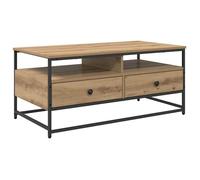 Table basse en bois d'ingénierie - vidaXL - Chêne artisanal - 100x51x45 cm - Rectangulaire - Avec tiroir - 2 étagères