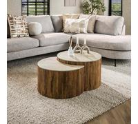Table basse en bois et céramique aspect travertin VONO
