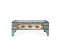Table basse en bois - Giner y colomer - Bois de manguier - Bleu et blanc vieilli - Finition artisanale