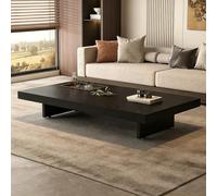 Table basse en bois massif avec rangement, meuble moderne pour le salon | Table basse de rangement à profil bas pour salon, espace détente et bureau(Black (with tray),130cm/51.2in)