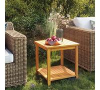 Table basse en bois massif d'acacia 45 x 45 x 45 cm avec plateau | Bois d'acacia massif, finition à l'huile, deux étagères, montage facile, utilisation intérieure et extérieure
