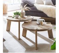 Table basse en bois massif de mangue - WOHNLING - Lot de 2 tables gigognes rondes - Marron - Laqué