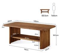 Table basse en bois massif, rectangulaire, 120 cm, à 2 niveaux avec étagère de rangement, style rustique pour salon/bureau, aspect vintage, couleur marron chocolat