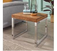 Table basse en bois massif Sheesham - WOHNLING - Style campagnard - Cadre métallique - Marron foncé