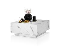 Table basse - TECTAKE - Table d'appoint LASLEY avec pieds en bois MDF sans montage, 80 x 80 x 35 cm - Aspect marbre blanc