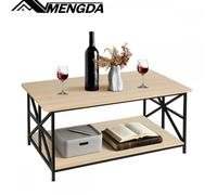 Table basse en bois-MENGDA-Table d'appoint-Style moderne-Rangement à deux niveaux-Structure métallique-100×52×47.5cm