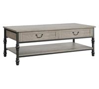 Table basse en bois - Table de salon rectangulaire de 104 cm - 2 tiroirs - Étagère - Style rustique - Gris