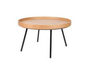 Table basse en chêne beige, pieds en acier, plateau amovible, bordure haute, ronde - Zuiver, Oak tray - 78x78x45 cm