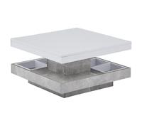 Table basse en finition brillante, pivotante à 360°, plateau à 2 niveaux avec compartiment de rangement, 70x70x36 cm, Blanc