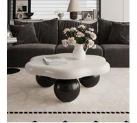 Table Basse en Forme de Fleur, 80cm Table de Salon Minimaliste Moderne avec Pieds Sphériques,pour Salon,Chambre à Coucher,Noir Blanc
