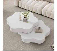 Table basse en forme de fleur - plateau supérieur rotatif à 360° - table de canapé double couche - 2 étagères - blanc crème