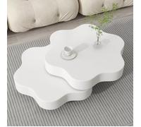Table basse en forme de fleur - rotative à 360° - table de salon , table de canapé - 74,8 x 67,5 x 31 cm - MDF - blanc crème
