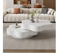 Table Basse en Forme de Fleur - Table Basse de Salon avec Plateau pivotant à 360°, Table d'appoint Moderne, 74.8x67.5x31cm - Blanc