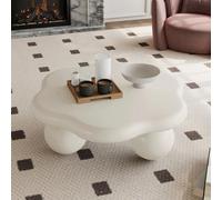 Table basse en forme de nuage - 80 cm - Plateau en forme de pétale de fleur - Pieds sphériques - Fabriquée en MDF et en plastique - Adaptée aux enfants et aux animaux domestiques - Blanche