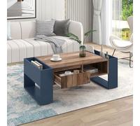 Table basse en grain de bois, table de salon avec tiroir sans poignée, compartiment de rangement et compartiment arrière, table de canapé rectangulaire avec espace de rangement double face, 111 x 60 x