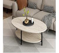 Table basse en bois "Elis" - 90 x 60 x 36 cm - Travertin