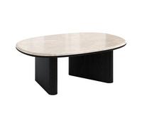 Table basse en marbre et placage chêne - Beige et noir - CORMINA