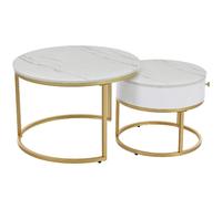 Table Basse en MDF avec design gigogne 70x70x48 cm, Blanc
