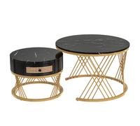 Table Basse en MDF avec set gigogne 70x70x45,5+50x50x38,5 cm, Noir