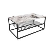 Table basse en panneaux de particules et acier avec 1 étagère - effet marbré