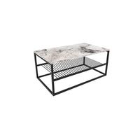 - Table basse en panneaux de particules et acier avec 1 étagère - effet marbré