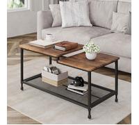Table basse En rectangulaire - PROMIRACAL Industrielle - 100x50x48cm - Bois massif - Brun rustique - 2 étages