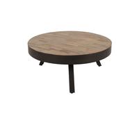 Table basse en teck recyclé marron, ronde, 3 pieds, structure en acier - White Label, Suri - Ø74x32 cm