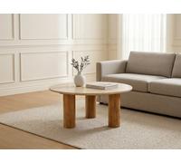 Table basse LISAVOK de Maison Céphy ronde en travertin et bois de manguier Beige et naturel L90 x P90 x H40,5 cm